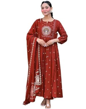 Rayon Printed Anarkali Kurta Set Maroon