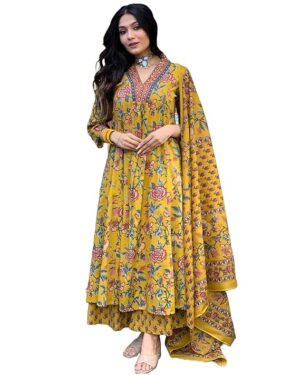 Anarkali Printed Kurta with Palazzo & Dupatta