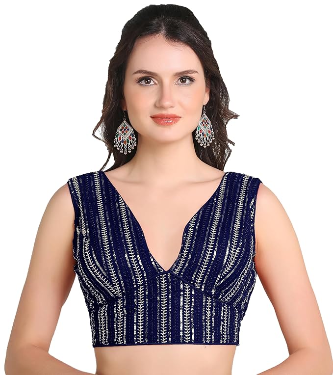 Sweetheart Neck Blouse Sleeveless Navy Blue