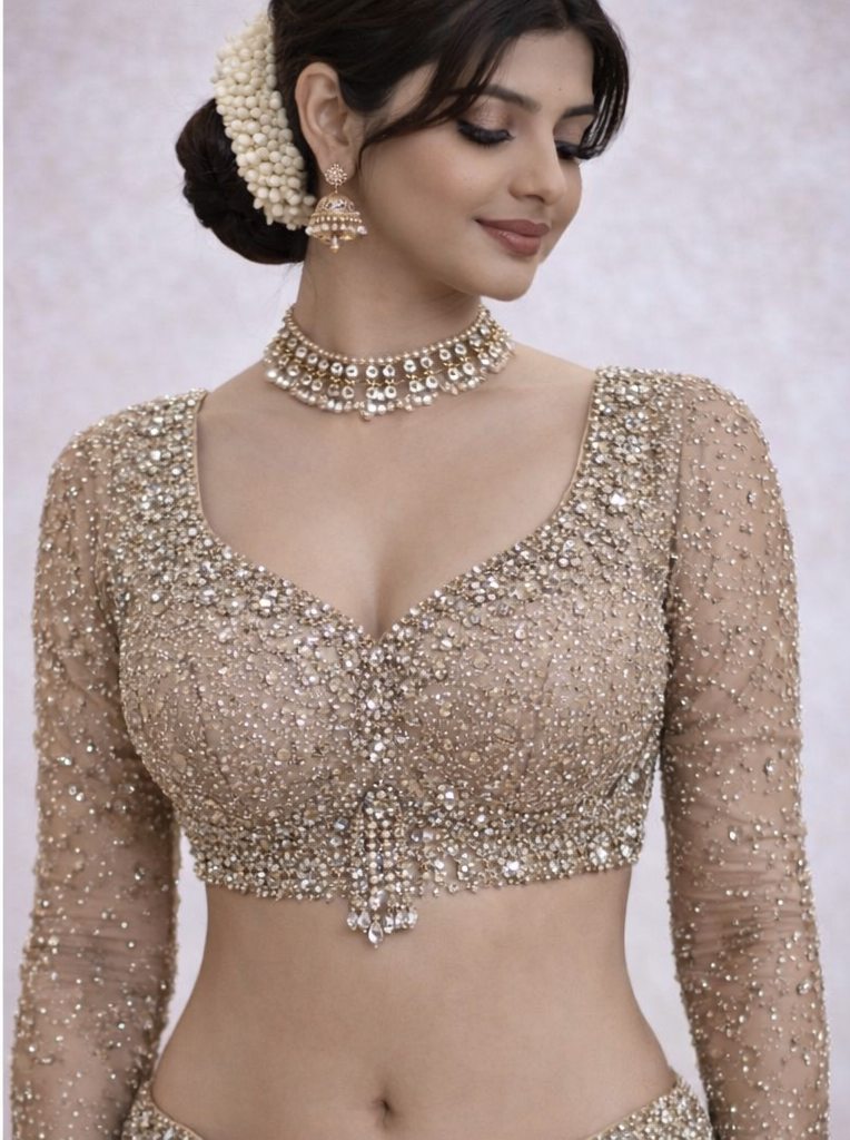 Champagne Gold Heavy Stone Designer Blouse