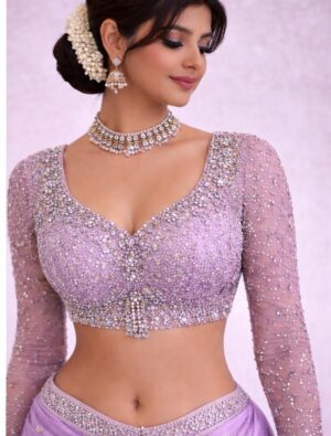Lavender Heavy Stone Work Designer Blouse