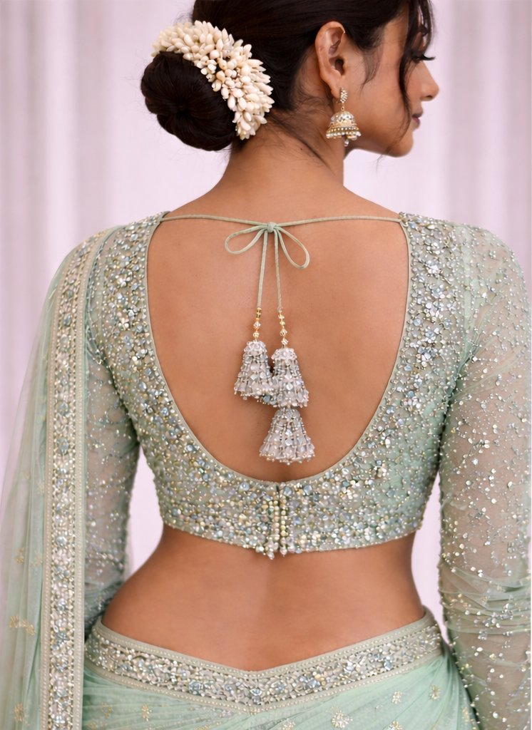 Mint Green Heavy Stone Work Designer Blouse