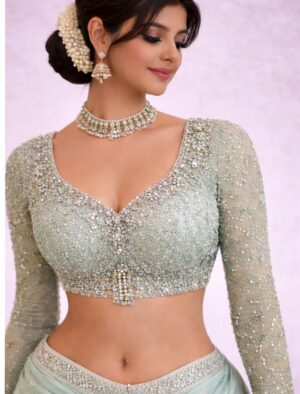 Mint Green Heavy Stone Work Designer Blouse