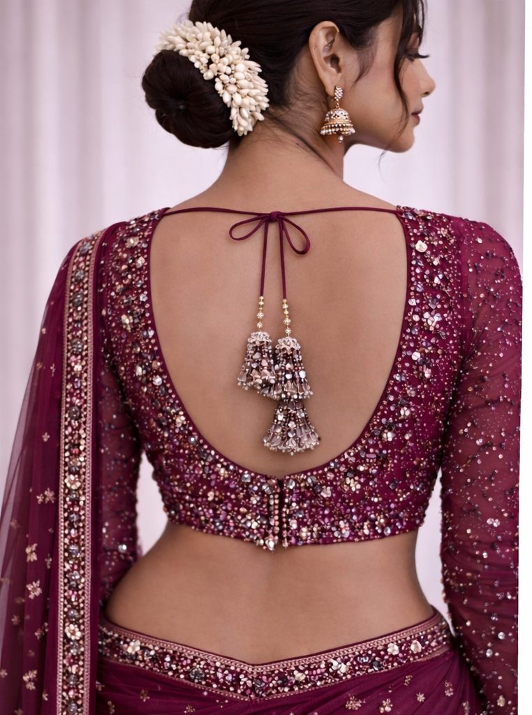 Wine Maroon Heavy Stone Work Designer Blouse