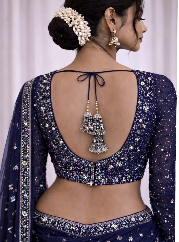 Navy Blue Heavy Stone Work Designer Blouse