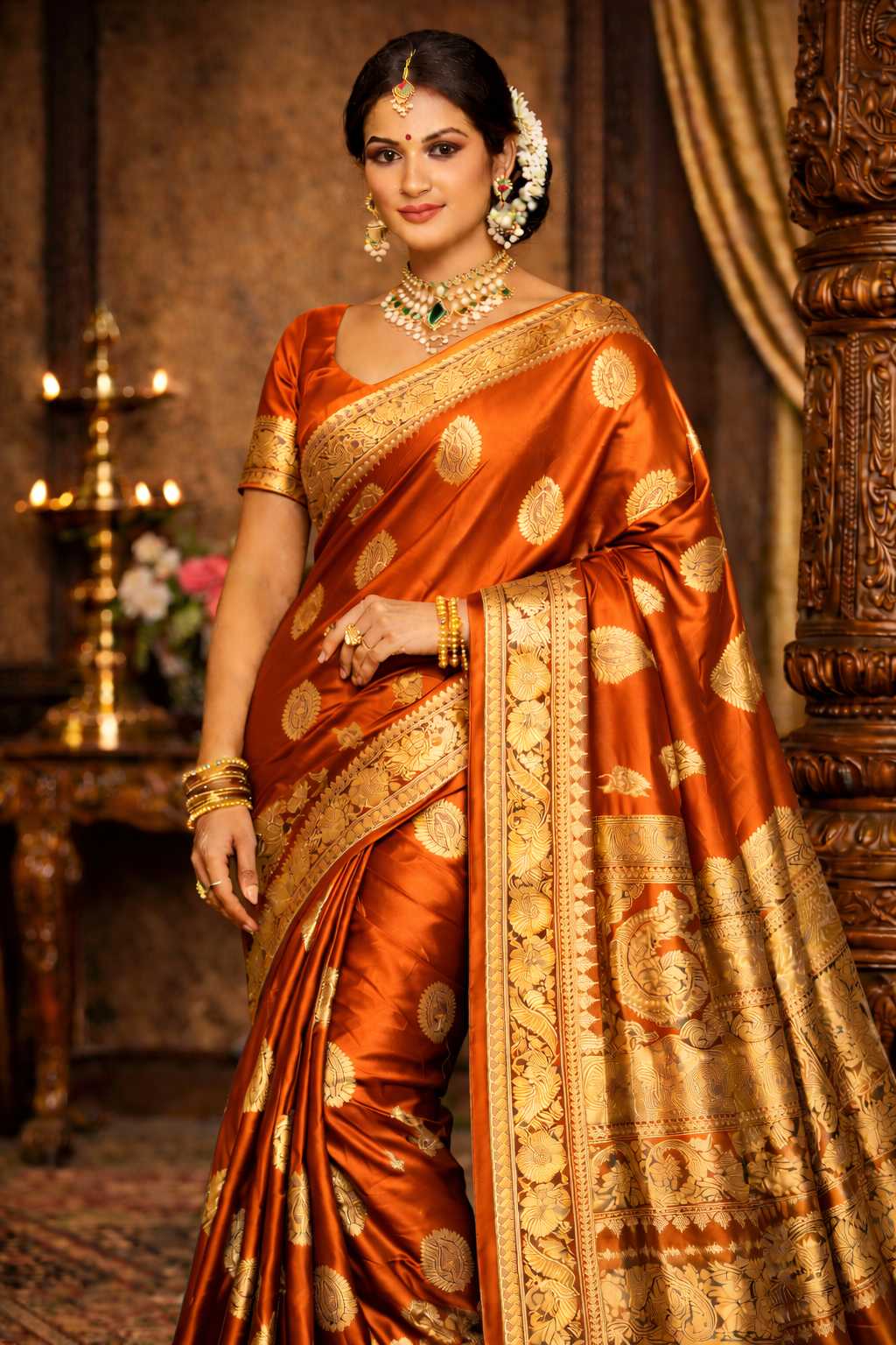 Burnt Orange Premium Silk Saree