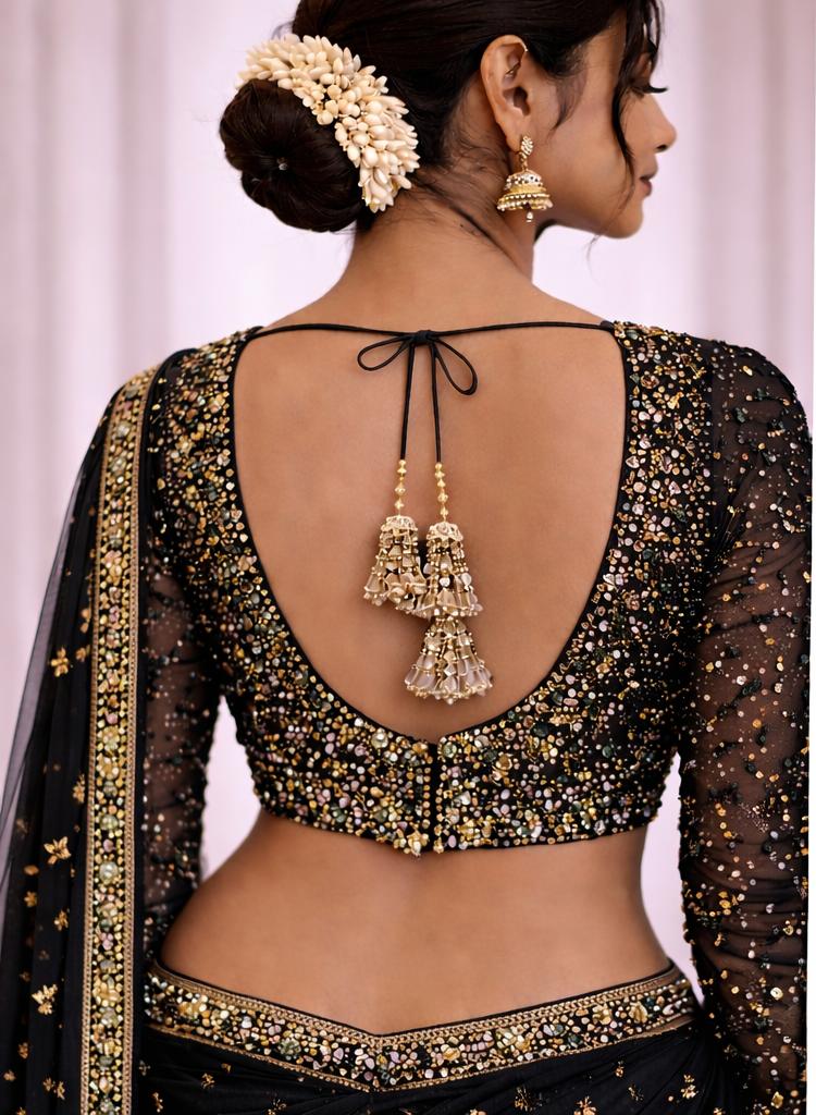 Black & Gold Heavy Stone Work Designer Blouse