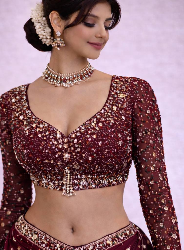 Red Heavy Stone Work Designer Blouse