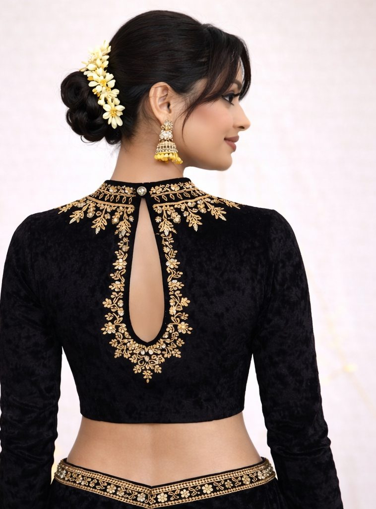 Black Velvet Heavy Stone Work Designer Blouse