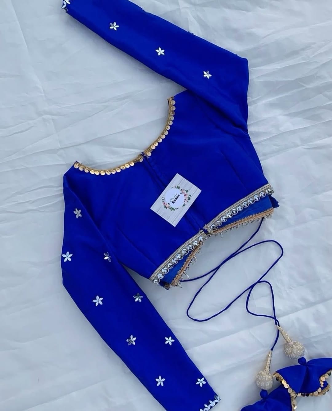 Royal Blue Designer Mirror Work Saree Blouse